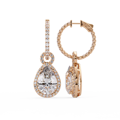 Pear Shape Lab Grown Diamond Halo Drop Earrings - HIGHCARAT DIAMONDS