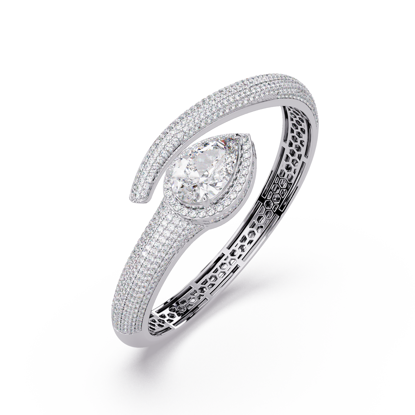 Pear Shape Lab Grown Diamond Open Cuff Bangle - HIGHCARAT DIAMONDS