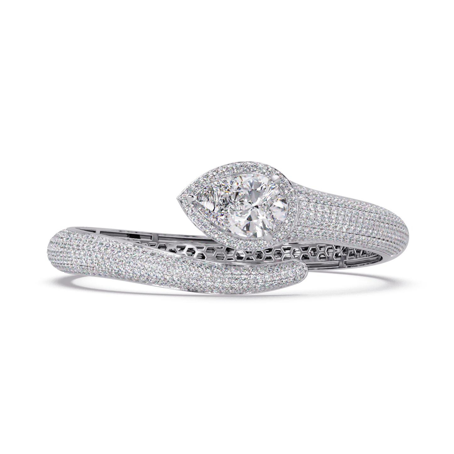 Pear Shape Lab Grown Diamond Open Cuff Bangle - HIGHCARAT DIAMONDS