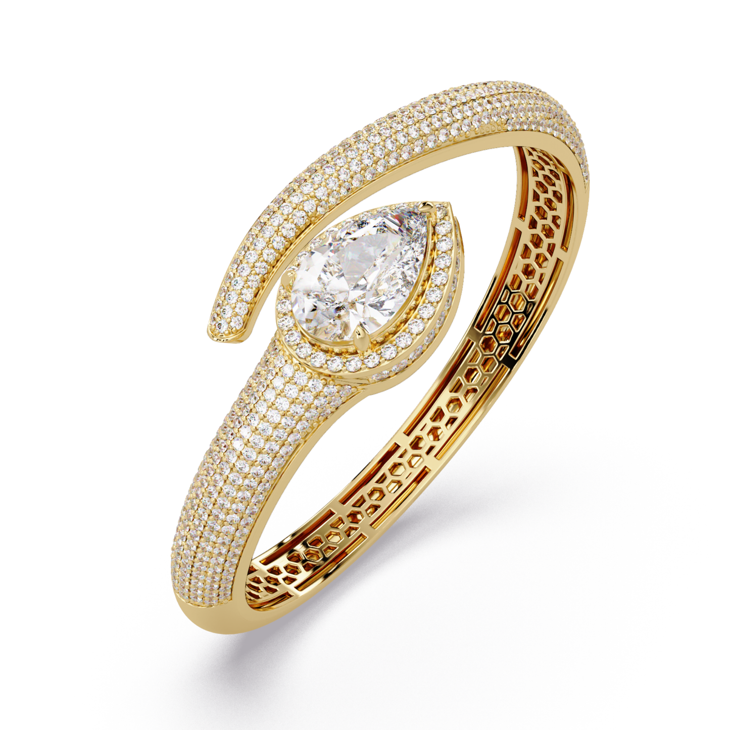 Pear Shape Lab Grown Diamond Open Cuff Bangle - HIGHCARAT DIAMONDS