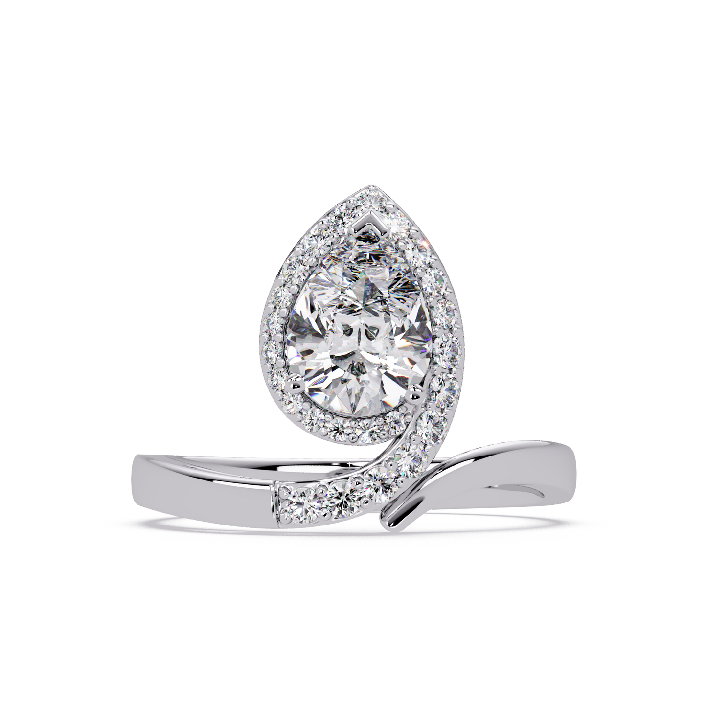 Pear Shape Lab Grown Diamond Twist Halo Ring - HIGHCARAT DIAMONDS