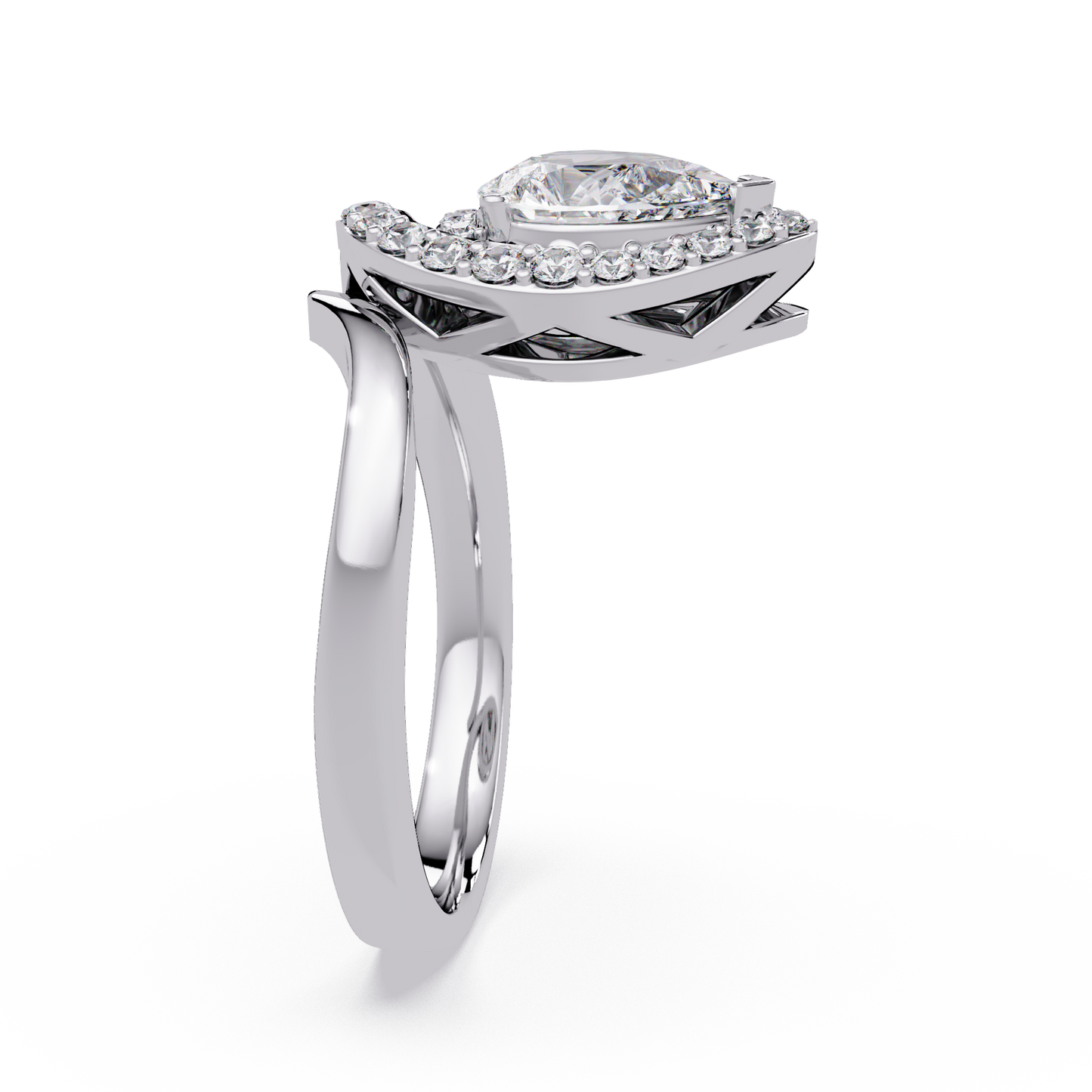 Pear Shape Lab Grown Diamond Twist Halo Ring - HIGHCARAT DIAMONDS