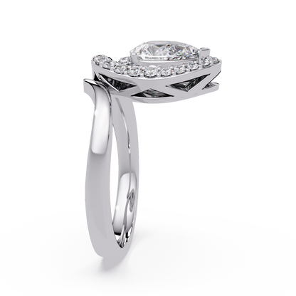 Pear Shape Lab Grown Diamond Twist Halo Ring - HIGHCARAT DIAMONDS