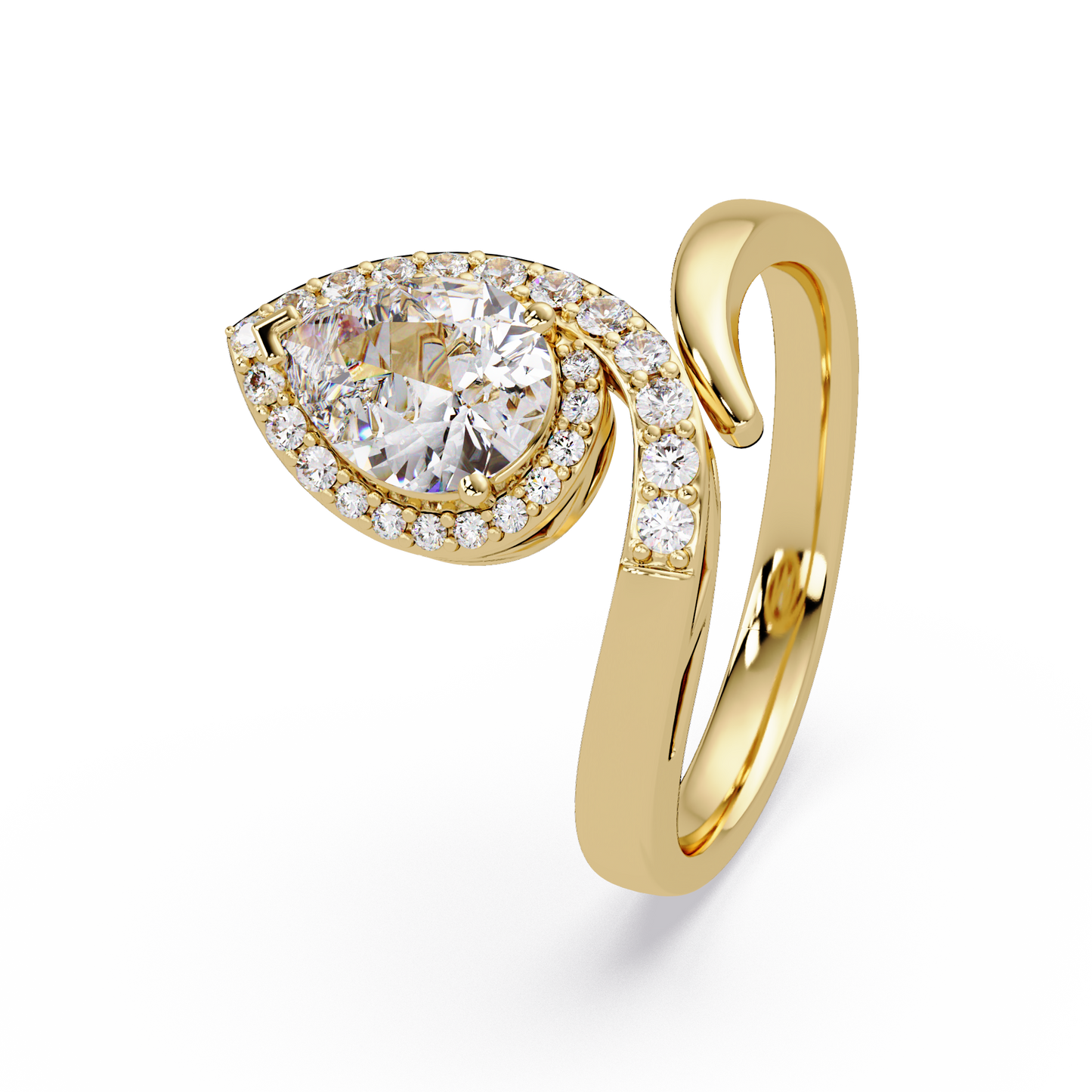 Pear Shape Lab Grown Diamond Twist Halo Ring - HIGHCARAT DIAMONDS