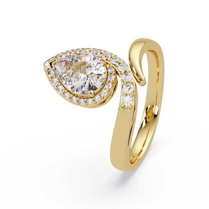 Pear Shape Lab Grown Diamond Twist Halo Ring - HIGHCARAT DIAMONDS