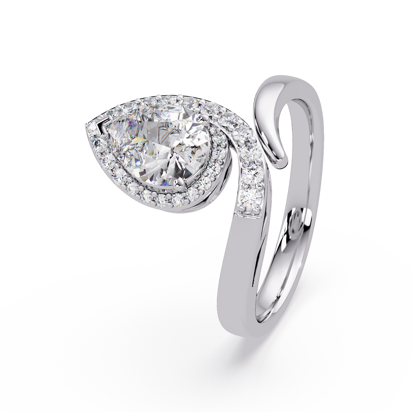 Pear Shape Lab Grown Diamond Twist Halo Ring - HIGHCARAT DIAMONDS