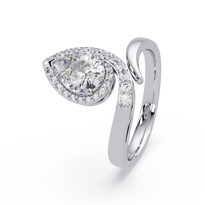 Pear Shape Lab Grown Diamond Twist Halo Ring - HIGHCARAT DIAMONDS