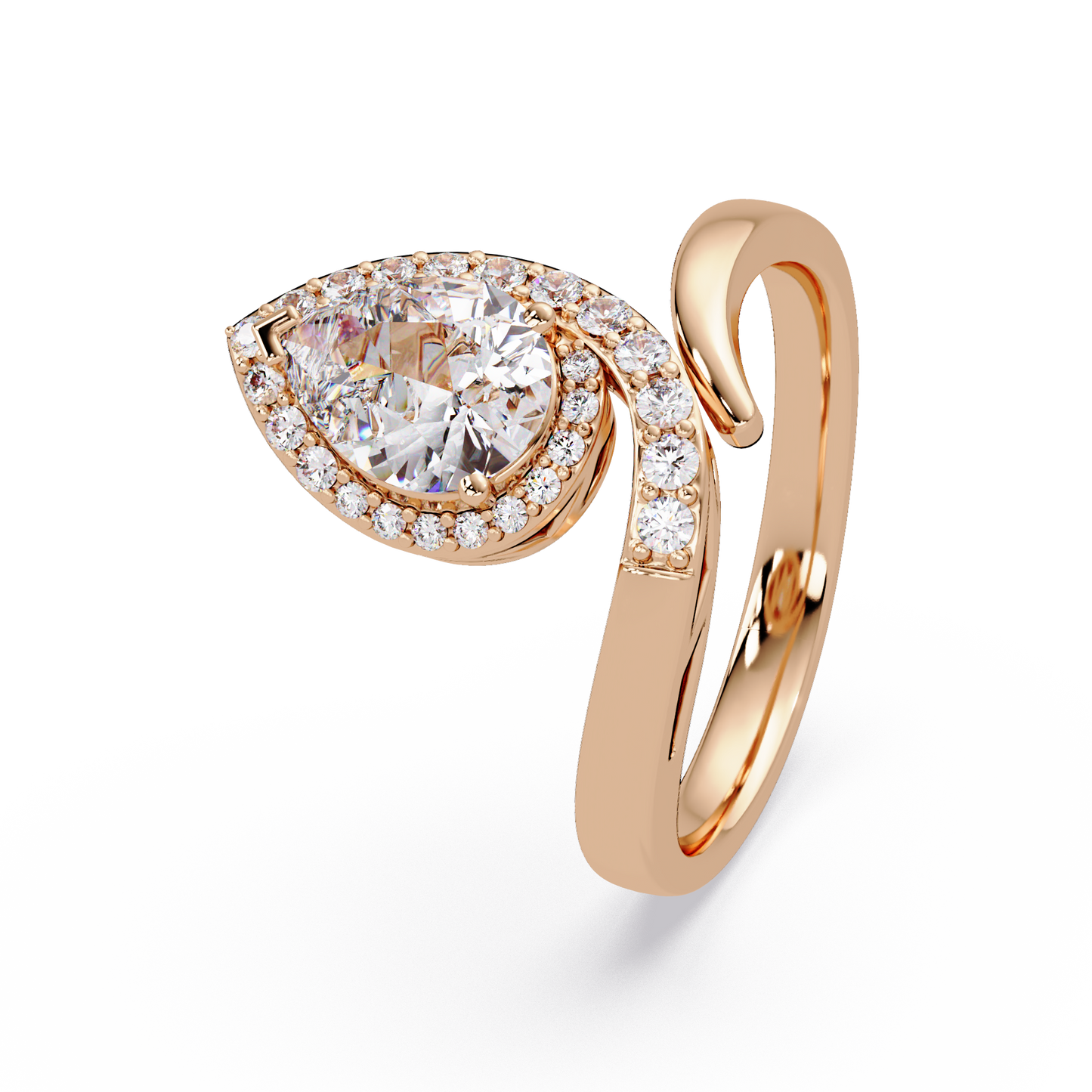 Pear Shape Lab Grown Diamond Twist Halo Ring - HIGHCARAT DIAMONDS