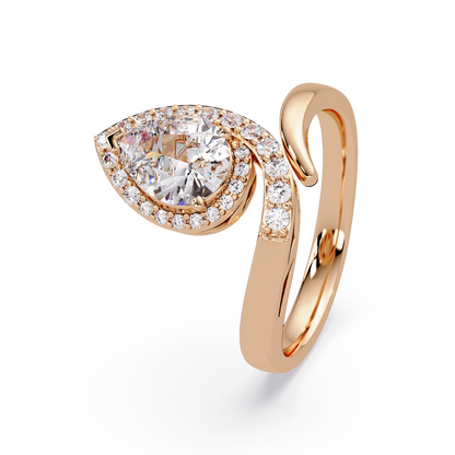 Pear Shape Lab Grown Diamond Twist Halo Ring - HIGHCARAT DIAMONDS