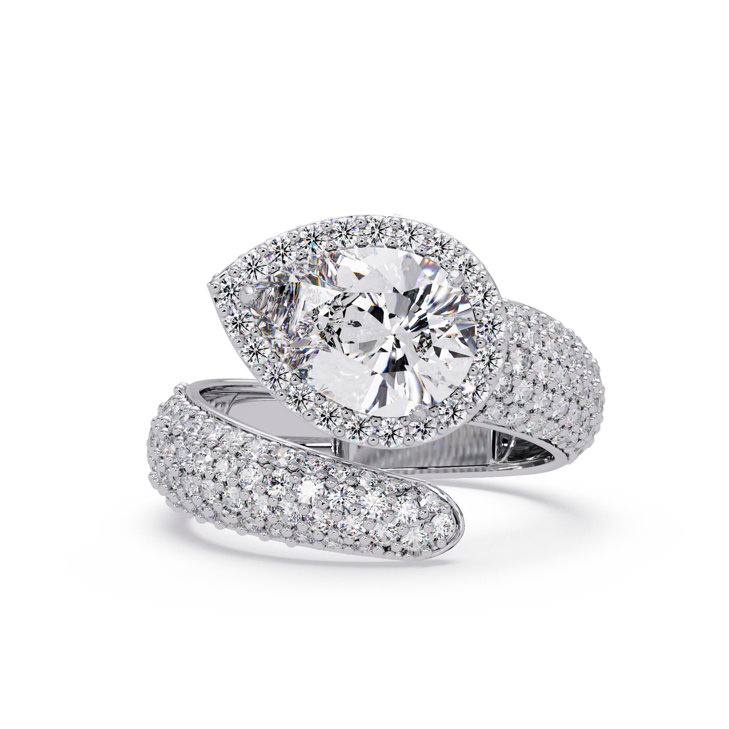 Pear Shape Lab Grown Diamond Wrap Halo Ring - HIGHCARAT DIAMONDS