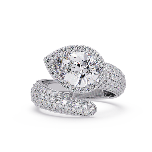 Pear Shape Lab Grown Diamond Wrap Halo Ring - HIGHCARAT DIAMONDS