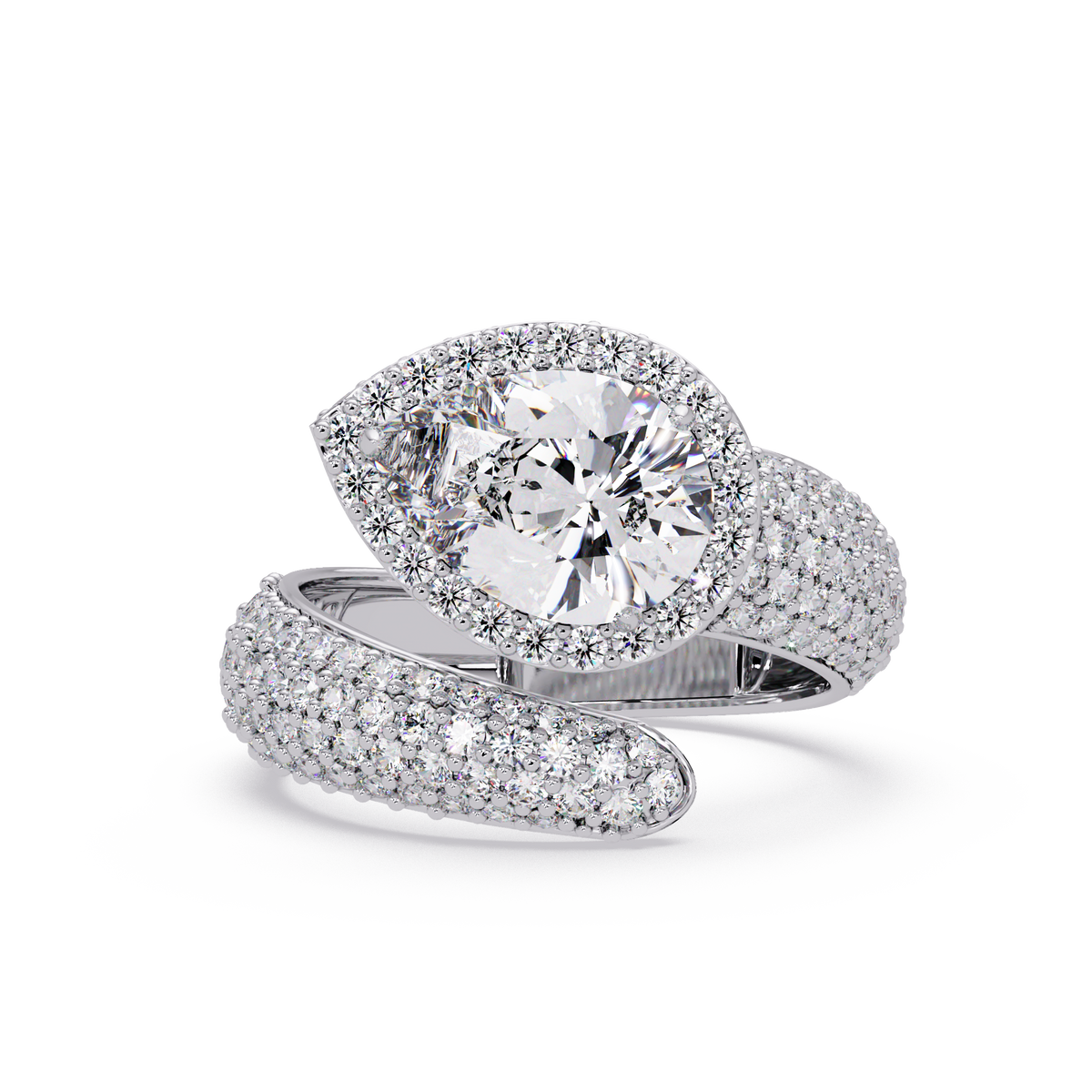 Pear Shape Lab Grown Diamond Wrap Halo Ring - HIGHCARAT DIAMONDS