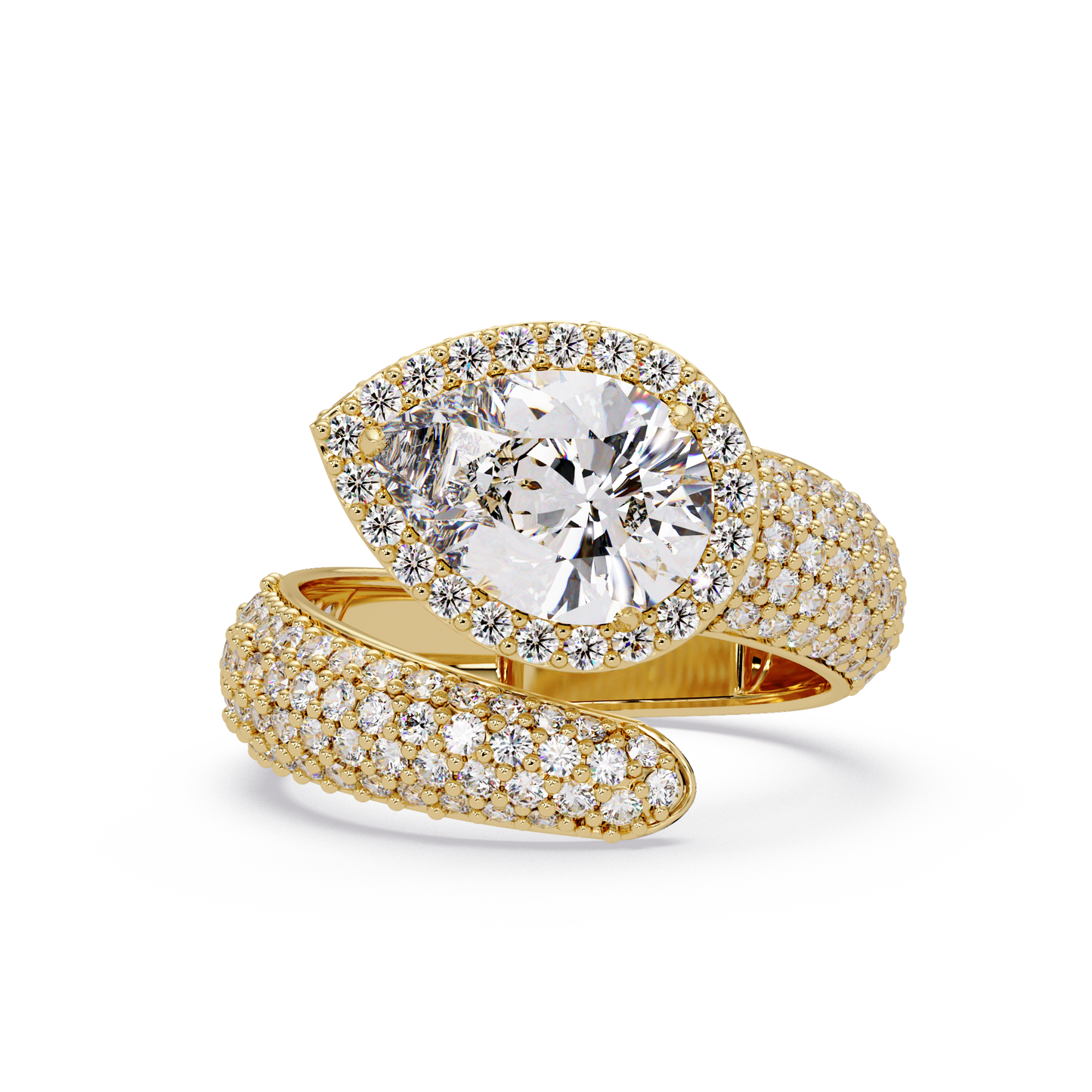 Pear Shape Lab Grown Diamond Wrap Halo Ring - HIGHCARAT DIAMONDS