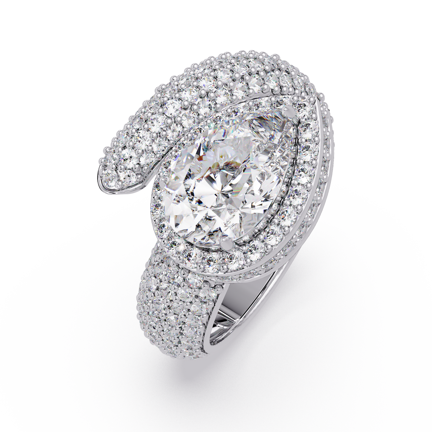 Pear Shape Lab Grown Diamond Wrap Halo Ring - HIGHCARAT DIAMONDS