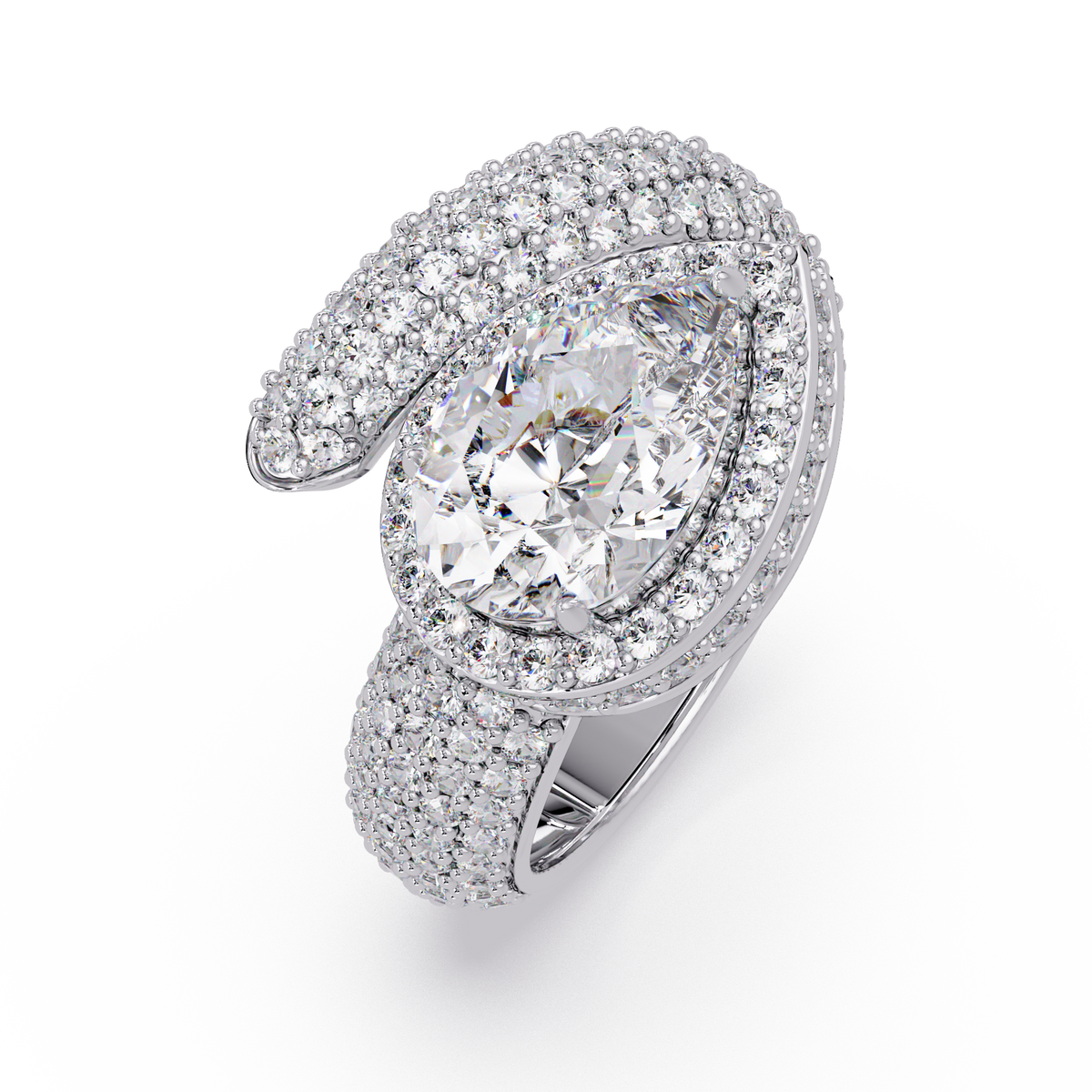 Pear Shape Lab Grown Diamond Wrap Halo Ring - HIGHCARAT DIAMONDS