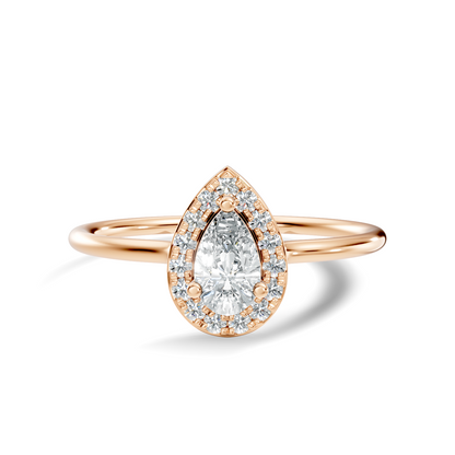 Pear Shape Round Cut Lab Diamond Halo Solitaire Ring