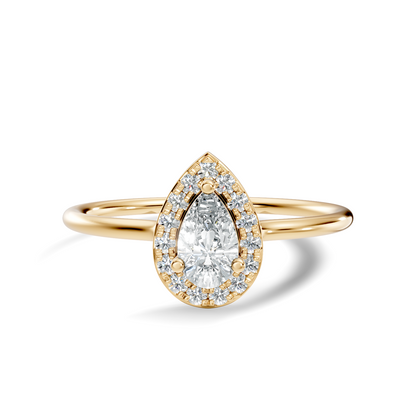 Pear Shape Round Cut Lab Diamond Halo Solitaire Ring