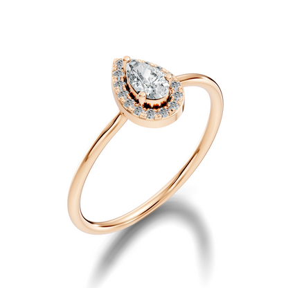 Pear Shape Round Cut Lab Diamond Halo Solitaire Ring