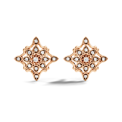 14k Solid Gold Round Shape  Lab Grown & Natural Diamond Fabulous Elegance Daily Wear Earring For Her - HIGHCARAT DIAMONDS