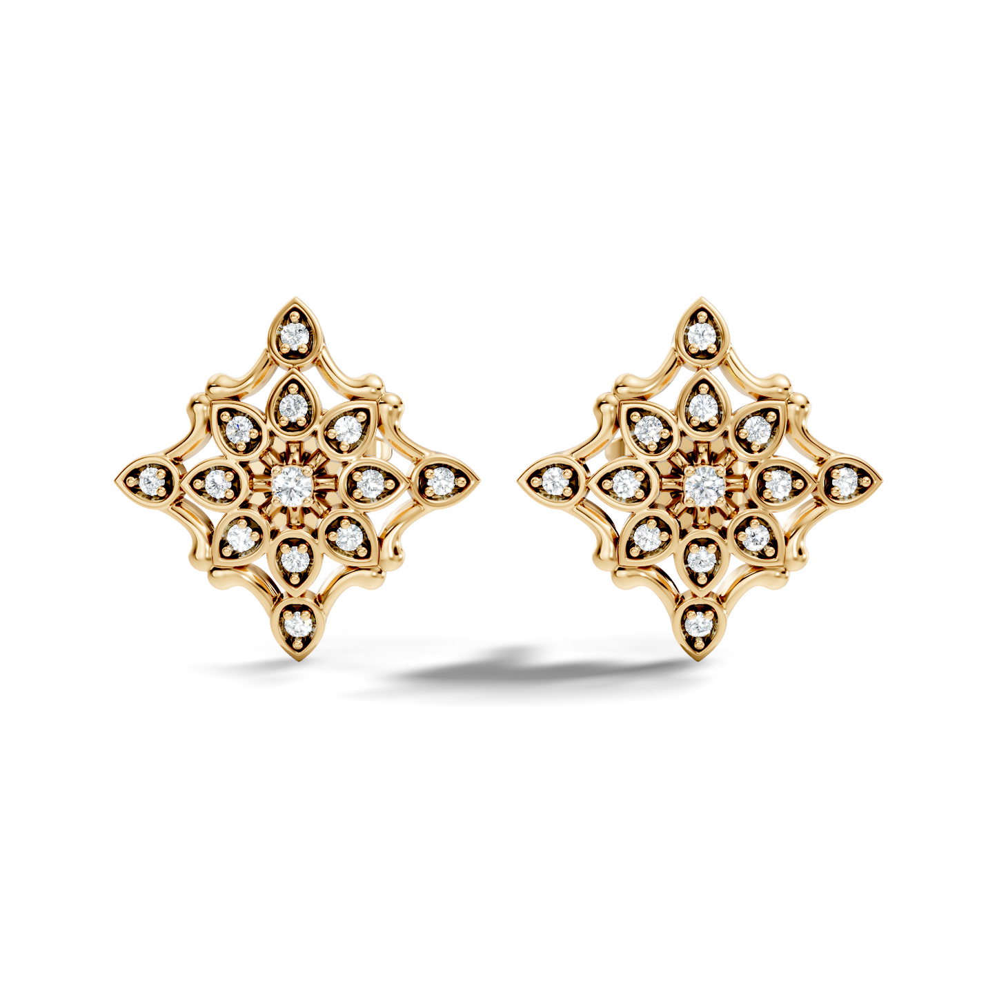 14k Solid Gold Round Shape  Lab Grown & Natural Diamond Fabulous Elegance Daily Wear Earring For Her - HIGHCARAT DIAMONDS