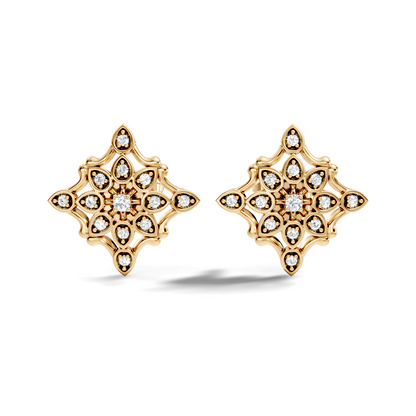 14k Solid Gold Round Shape  Lab Grown & Natural Diamond Fabulous Elegance Daily Wear Earring For Her - HIGHCARAT DIAMONDS