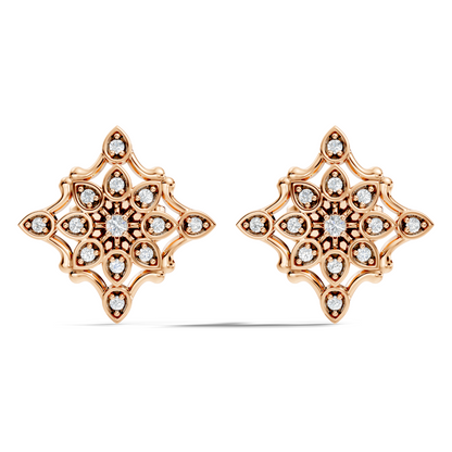 14k Solid Gold Round Shape  Lab Grown & Natural Diamond Fabulous Elegance Daily Wear Earring For Her - HIGHCARAT DIAMONDS