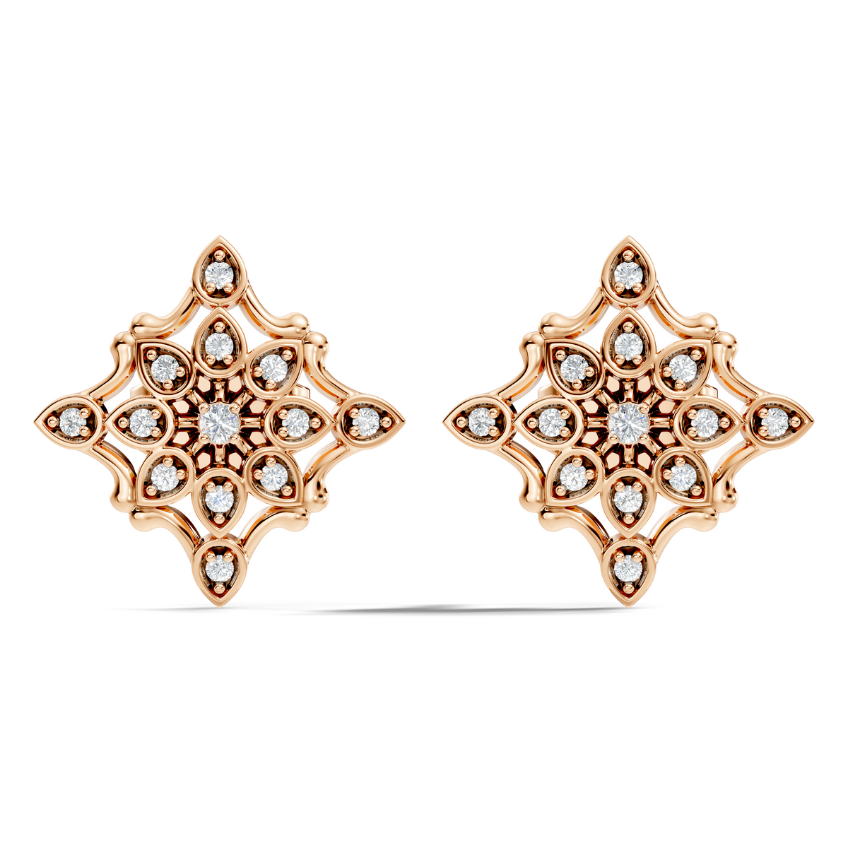 14k Solid Gold Round Shape  Lab Grown & Natural Diamond Fabulous Elegance Daily Wear Earring For Her - HIGHCARAT DIAMONDS