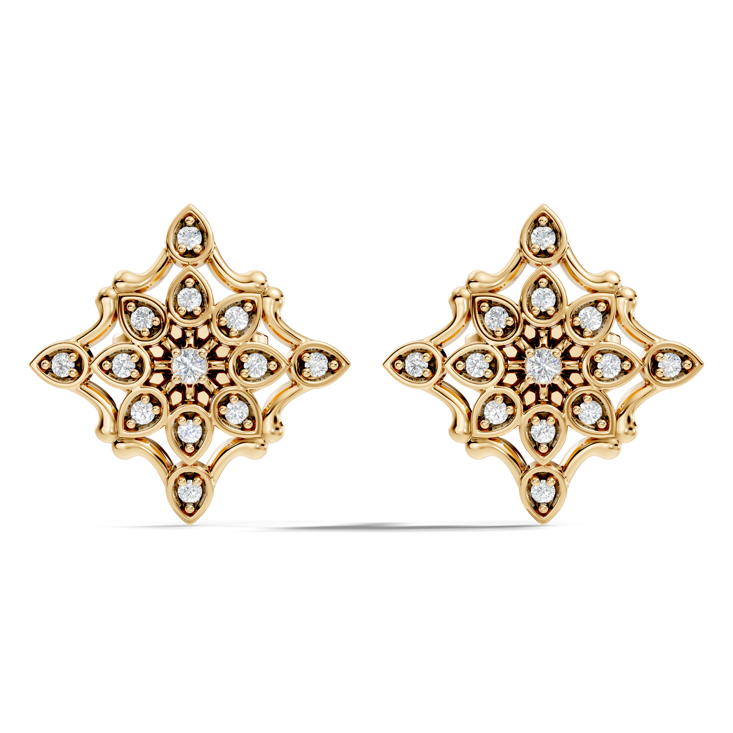 14k Solid Gold Round Shape  Lab Grown & Natural Diamond Fabulous Elegance Daily Wear Earring For Her - HIGHCARAT DIAMONDS