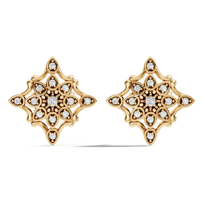 14k Solid Gold Round Shape  Lab Grown & Natural Diamond Fabulous Elegance Daily Wear Earring For Her - HIGHCARAT DIAMONDS