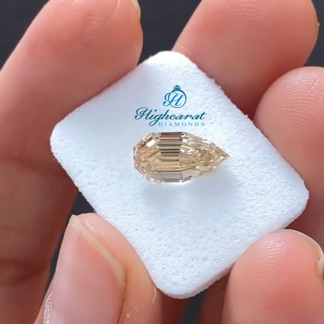Pear Shape Step Cut Yellow Color Fancy Diamond Perfect Lab Grown Diamond - HIGHCARAT DIAMONDS