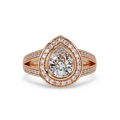 Pear Shaped Double Halo Lab Grown Diamond Split Shank Ring - HIGHCARAT DIAMONDS