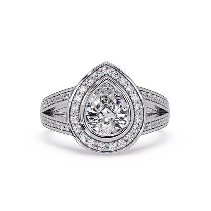 Pear Shaped Double Halo Lab Grown Diamond Split Shank Ring - HIGHCARAT DIAMONDS
