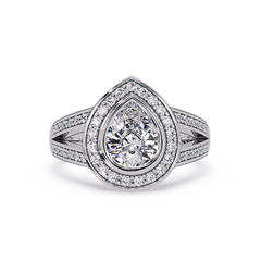 Pear Shaped Double Halo Lab Grown Diamond Split Shank Ring - HIGHCARAT DIAMONDS