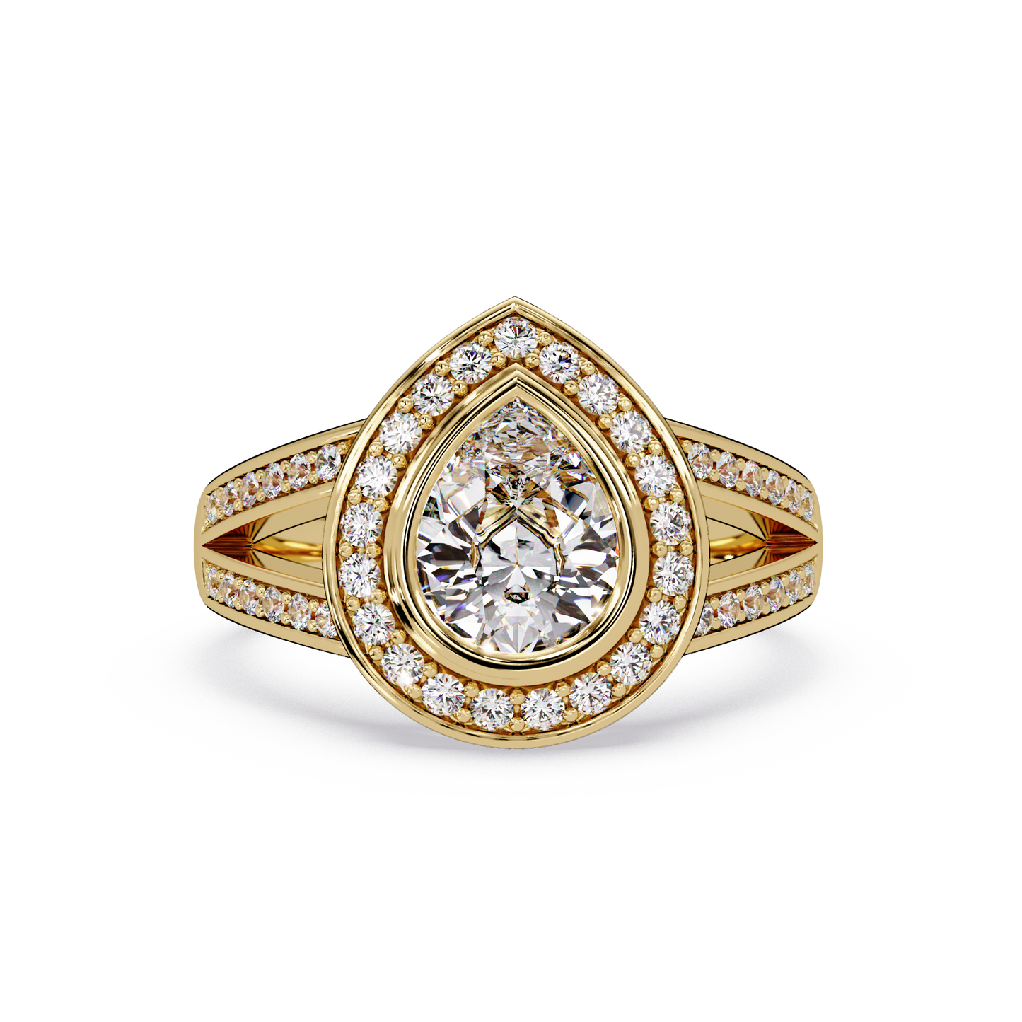 Pear Shaped Double Halo Lab Grown Diamond Split Shank Ring - HIGHCARAT DIAMONDS
