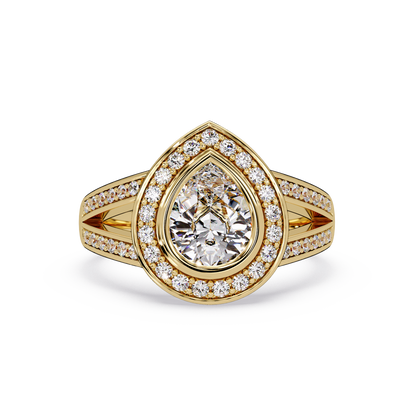 Pear Shaped Double Halo Lab Grown Diamond Split Shank Ring - HIGHCARAT DIAMONDS
