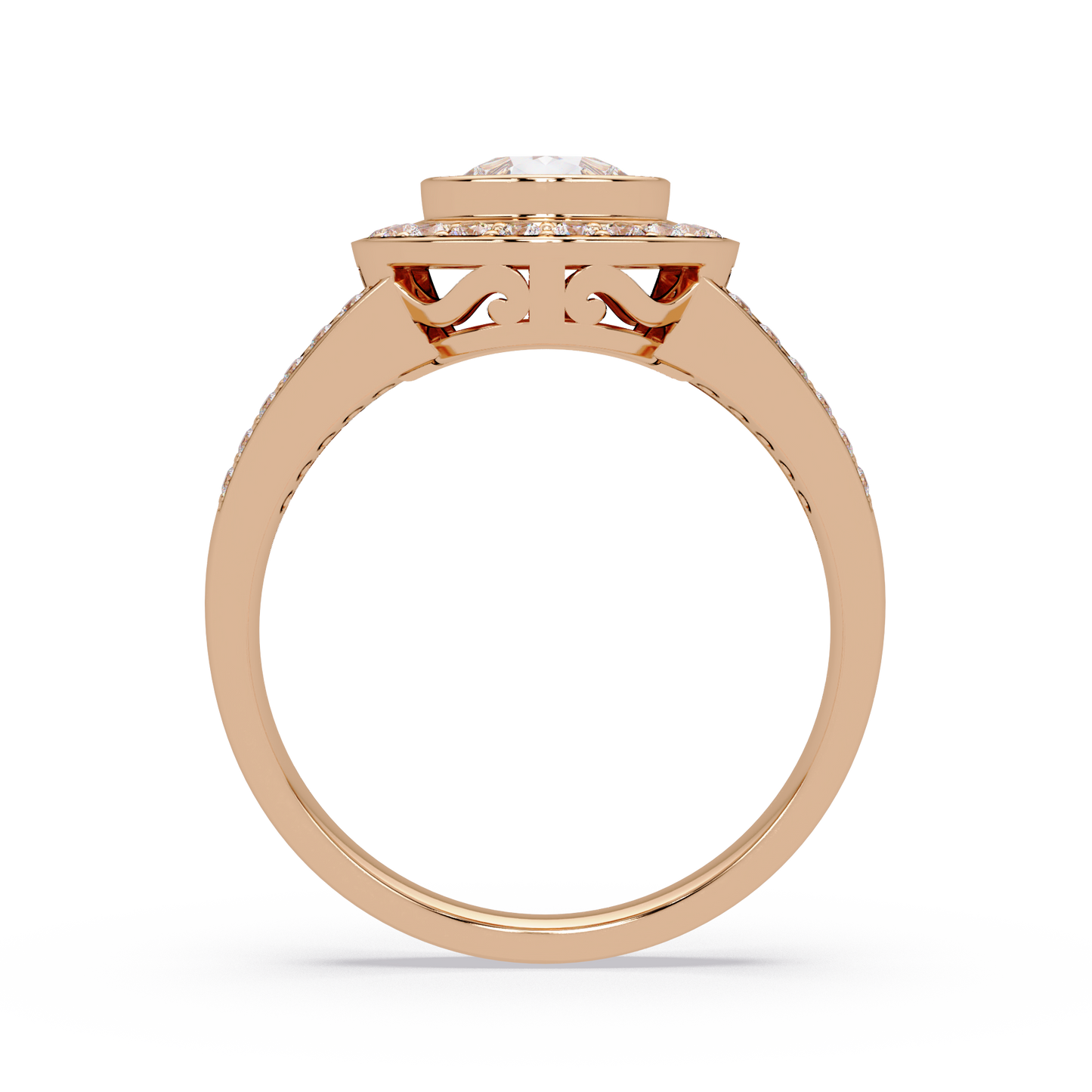 Pear Shaped Double Halo Lab Grown Diamond Split Shank Ring - HIGHCARAT DIAMONDS