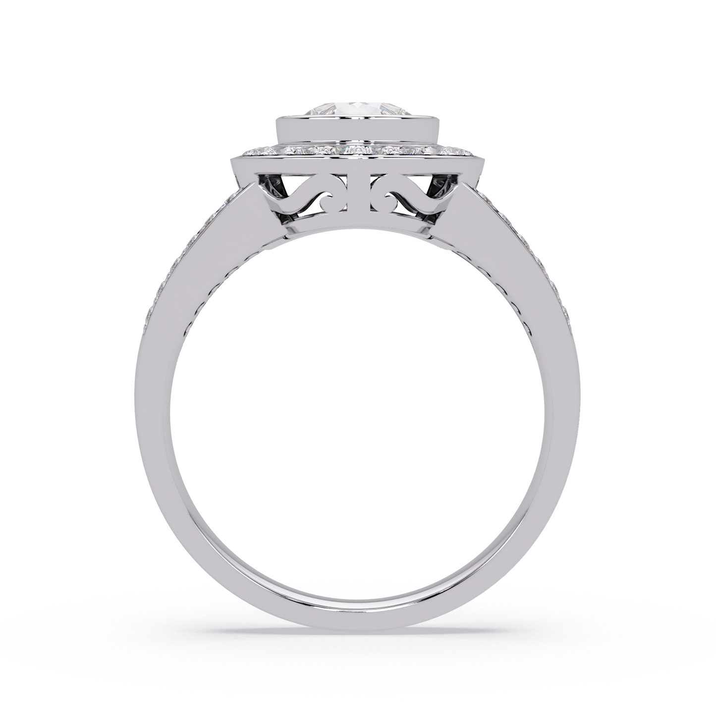 Pear Shaped Double Halo Lab Grown Diamond Split Shank Ring - HIGHCARAT DIAMONDS
