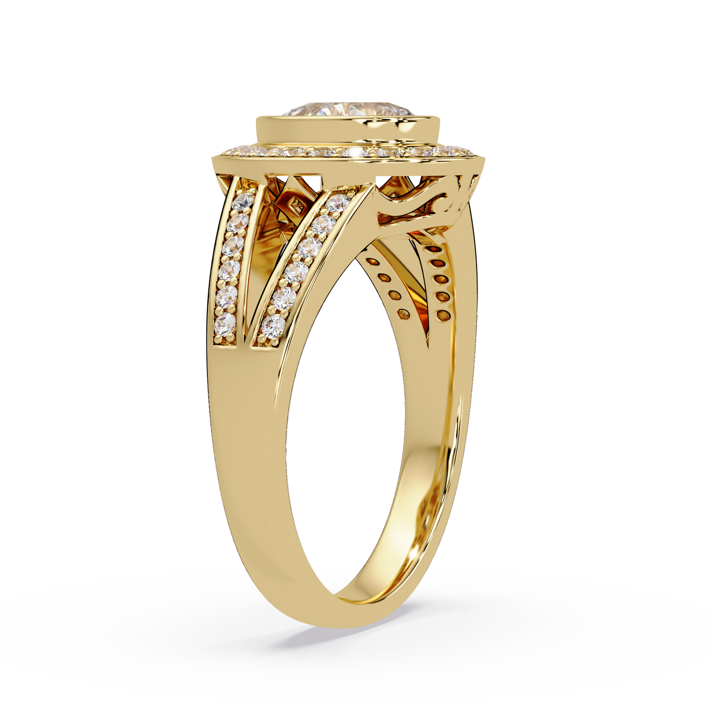 Pear Shaped Double Halo Lab Grown Diamond Split Shank Ring - HIGHCARAT DIAMONDS