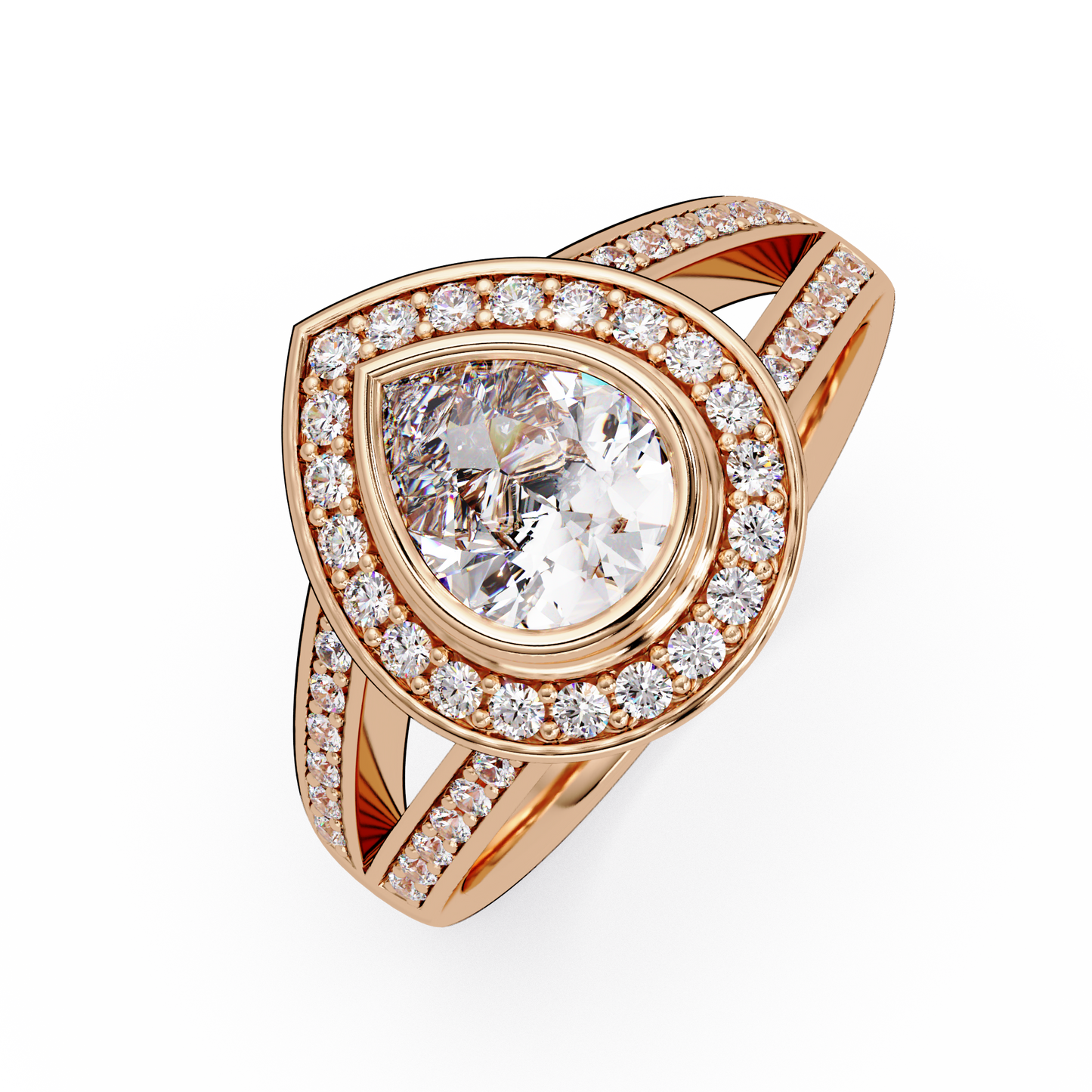 Pear Shaped Double Halo Lab Grown Diamond Split Shank Ring - HIGHCARAT DIAMONDS