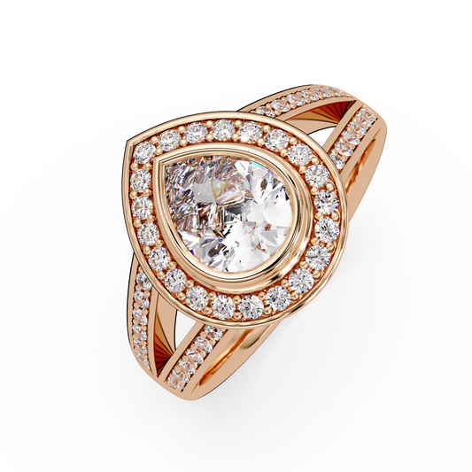 Pear Shaped Double Halo Lab Grown Diamond Split Shank Ring - HIGHCARAT DIAMONDS