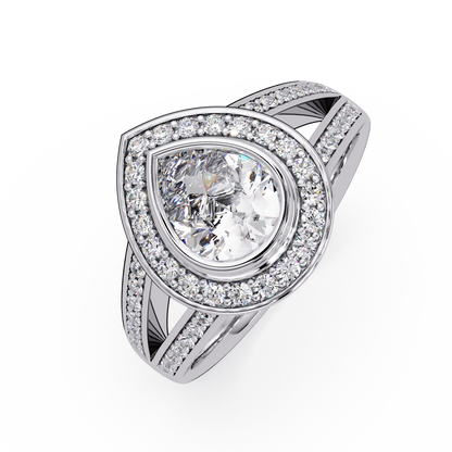 Pear Shaped Double Halo Lab Grown Diamond Split Shank Ring - HIGHCARAT DIAMONDS