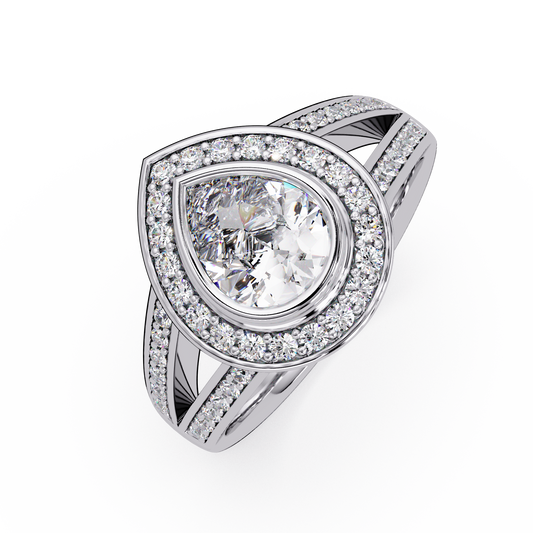 Pear Shaped Double Halo Lab Grown Diamond Split Shank Ring - HIGHCARAT DIAMONDS