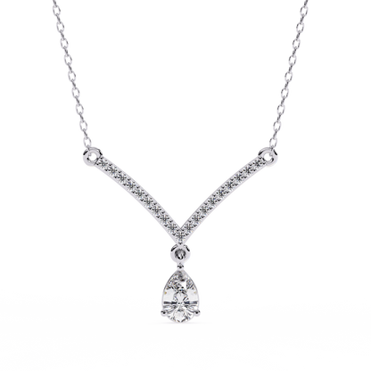 V shape diamond necklace with pear cut drop pendant