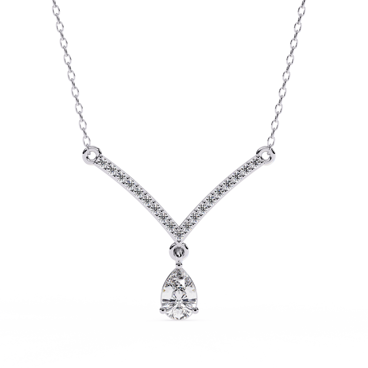 V shape diamond necklace with pear cut drop pendant