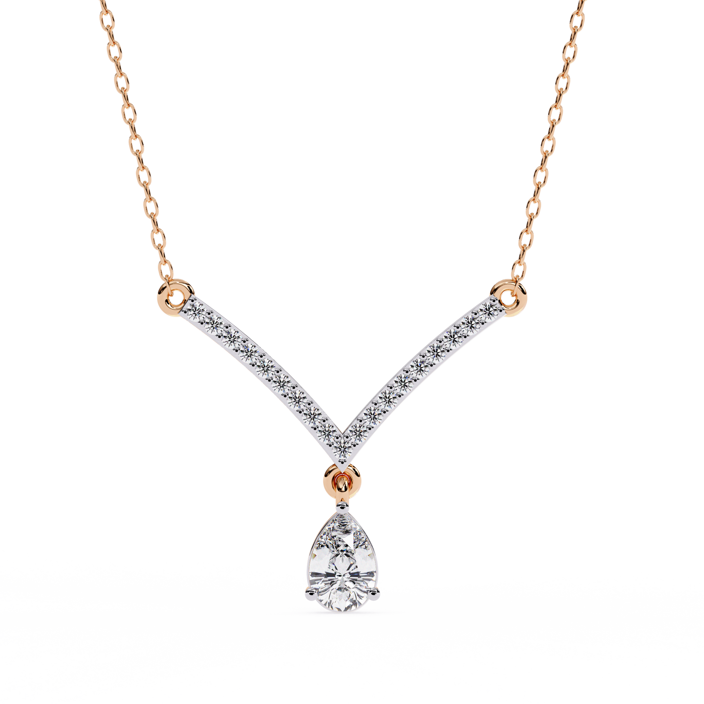 Two tone V pendant necklace with lab grown diamonds