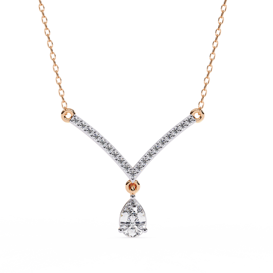 Two tone V pendant necklace with lab grown diamonds