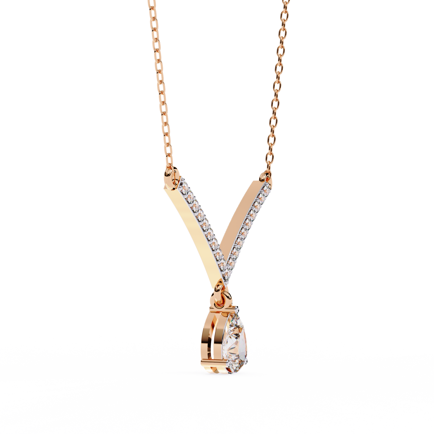 Pear cut diamond pendant necklace in yellow and white gold style
