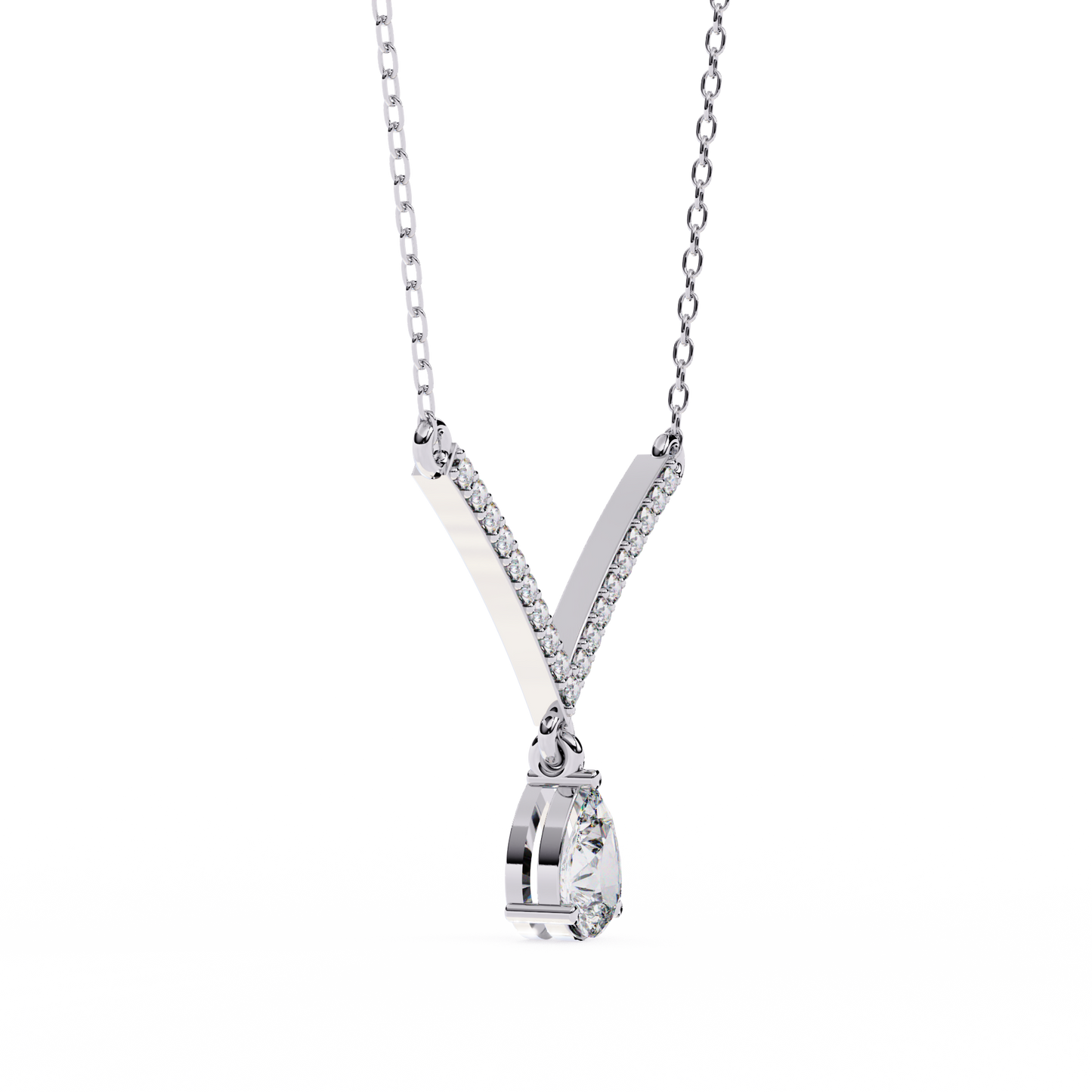 Minimal V shape necklace with sparkling pear diamond