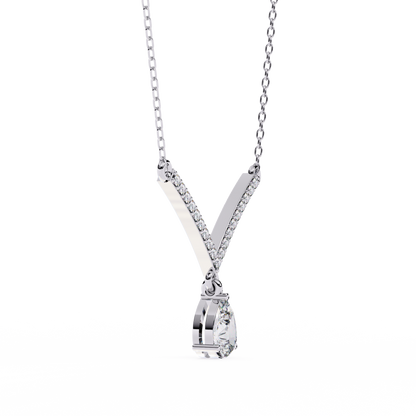 Minimal V shape necklace with sparkling pear diamond