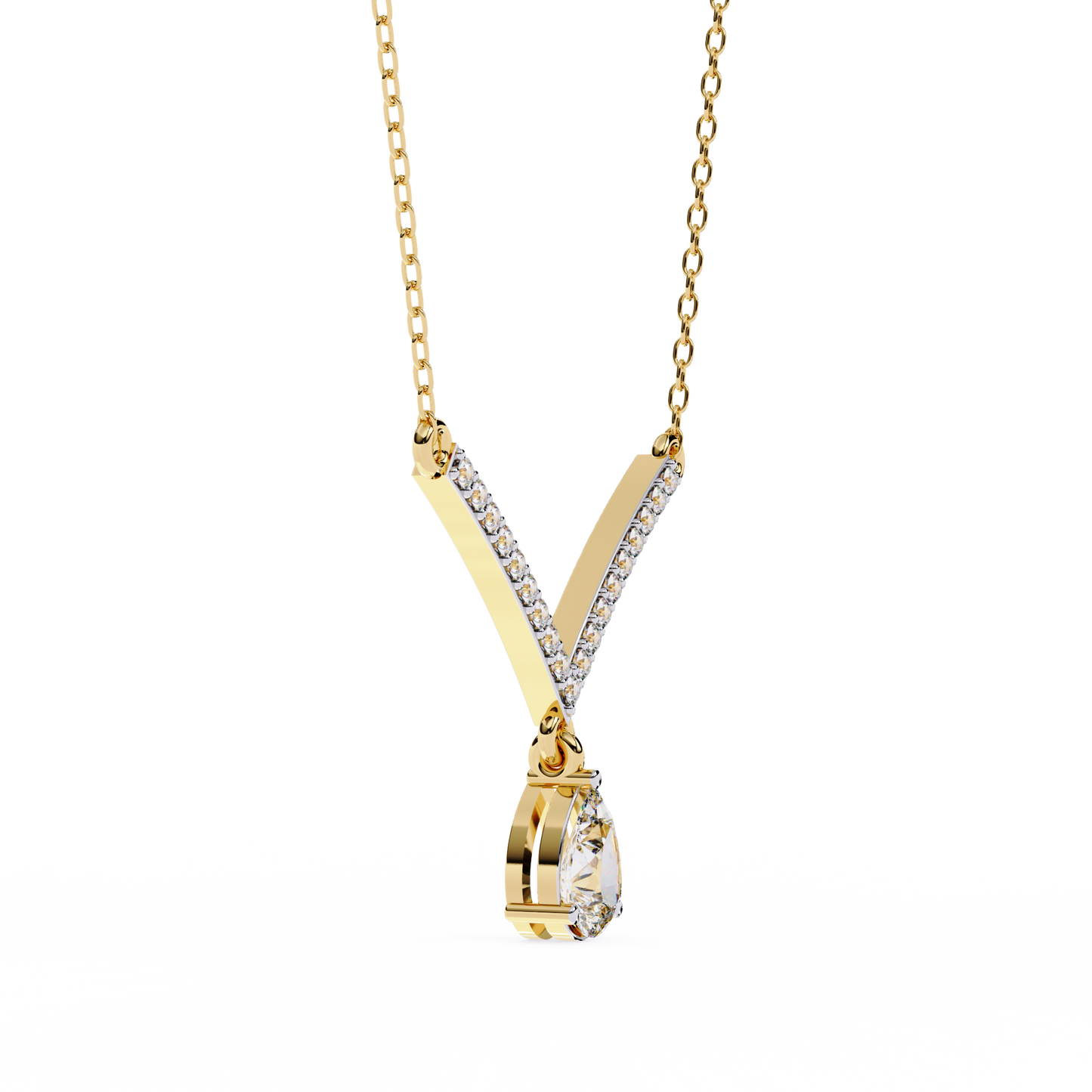 Modern geometric V pendant with round diamond accents